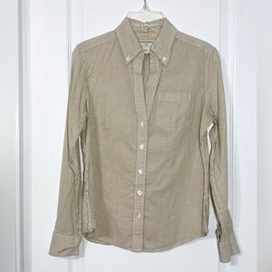 Banana Republic Striped Tailored V Neck Button Down Shirt Tan White Petite Small